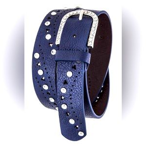 Blue Leather Rhinestone Fashion Statement Belt